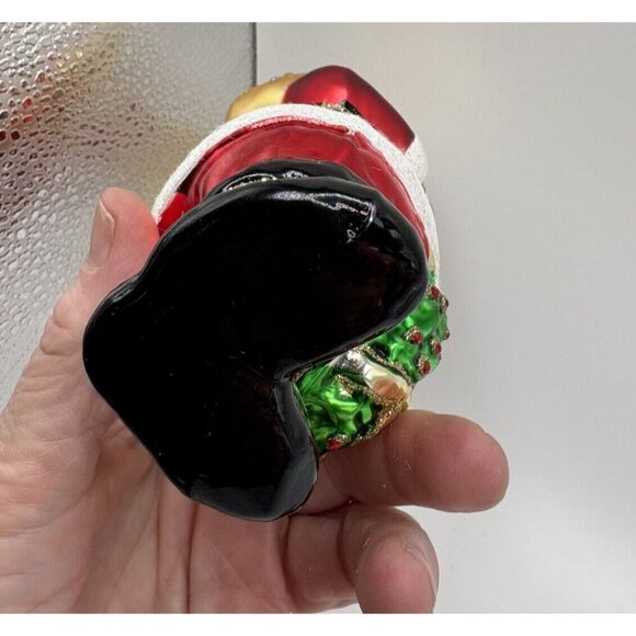 Santa Mouth Blown Hand Painted Christmas Glass Ornament Vintage with Crystals - Picture 7 of 13